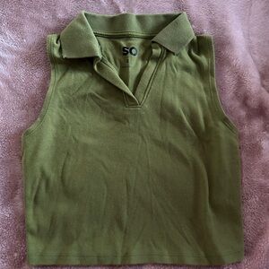 SO Olive Green Sleeveless Polo Top